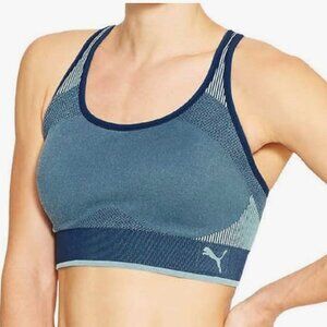 Puma Women's Blue Combo Seamless Medium Support Sports Bra Size Large